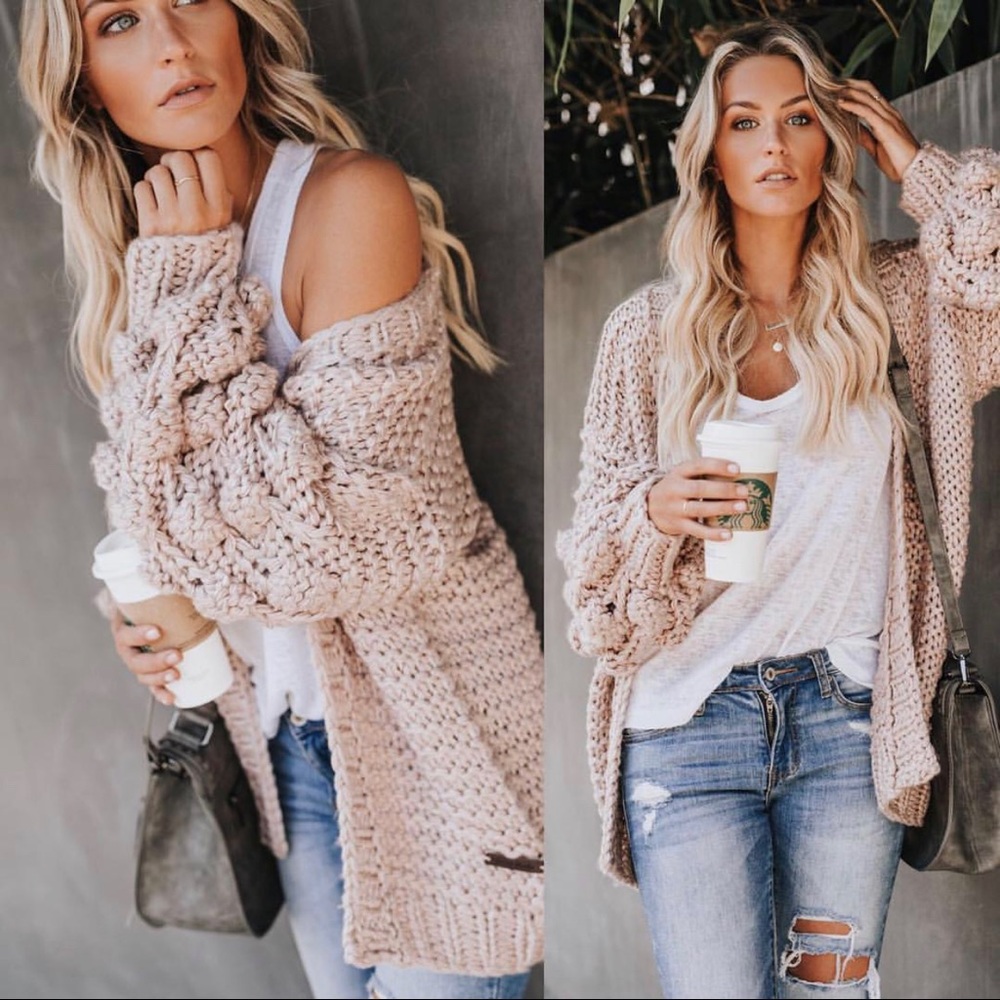 VICI NWOT tender loving care knit cardigan in a peachy pink color